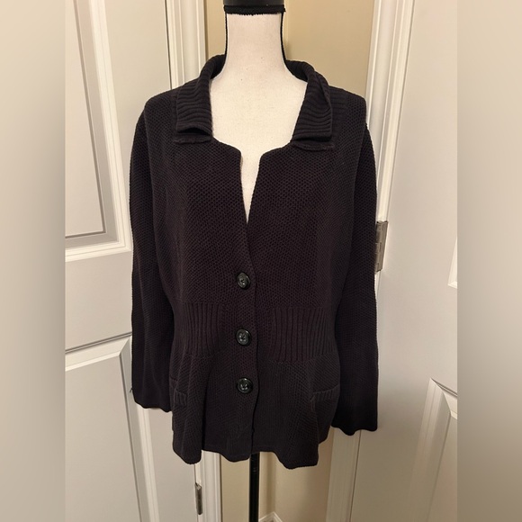 Apt. 9 Black Button-Up knit Cardigan with collar - Picture 1 of 3